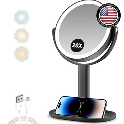 Art Deco Touch-Switch Vanity Mirror: Dual-Sided 20X Magnification & LED Lights