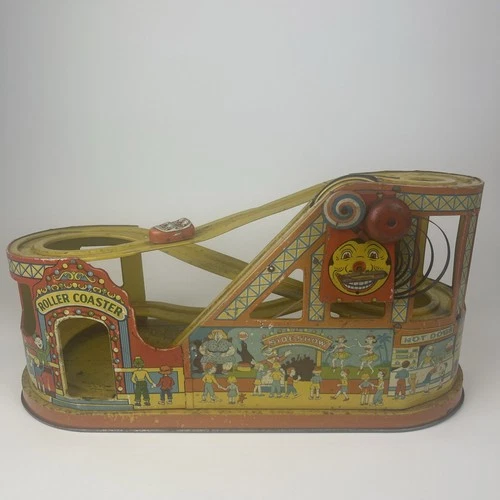 Vtg 1950’s J. Chein Tin Mechanical Windup Roller Coaster Toy, windup not working
