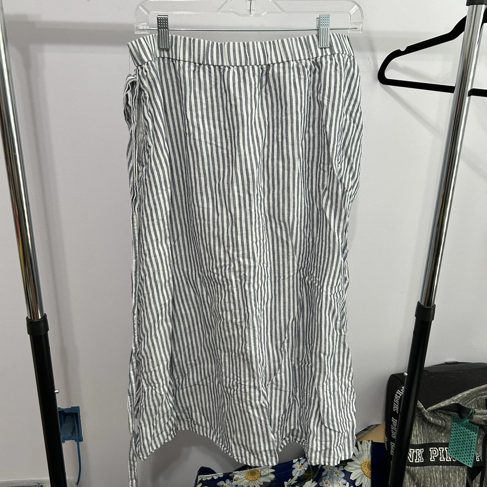 Talbots Gray And White Striped Boho Linen Blend Midi Skirt Size Large - “Dana” - Image 4 of 4