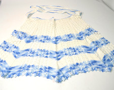 Half Apron Crocheted Lace Blue White Chevron Hand Made Vintage
