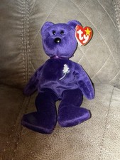 Ty Beanie Babies Princess Bear Retired Purple with White Rose and Heart Tag