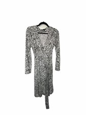 Banana Republic Black and White Abstract Animal Print Long Sleeve Wrap Dress_130