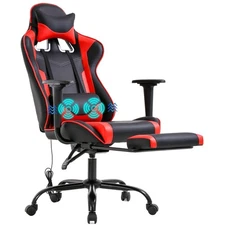 Comfortable Red Gaming Chair with Remote Massage & Adjustable Height Features