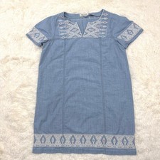 Madewell Shift Dress Womens Medium Blue Embroidered Chambray Short Sleeve Boho