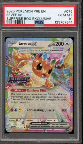 Pokemon Eevee ex Prismatic Evolutions Surprise Bx. Exclusive #075 PSA 10