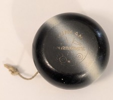 Vintage Duncan Tournament Wood Yo-Yo - Black w/ White Stripe - Wooden Toy