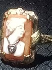 Gold Tone Rectangle White Cameo Ring Bezel Setting Portrait Design — photo 3