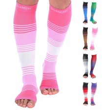Doc Miller Open Toe Compression Socks for Medium, PinkPinkWhite