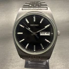 Seiko Watch Men 35mm Black Dial Silver Tone Daydate Round V743-9029 New Battery