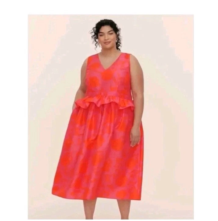 Abito midi Kate Spade NY x Target donna classico rosa peplo con volant taglie forti 14