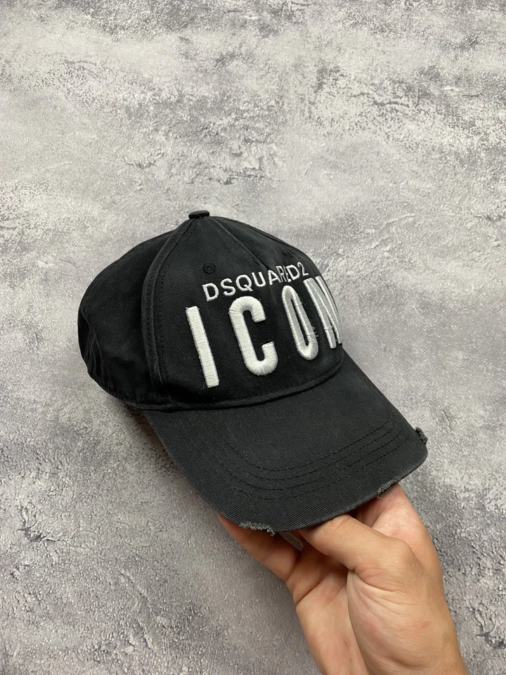 Gorra de béisbol Dsquared2 logotipo icono para hombre negra envejecida rara sombrero talla única Italia Foto 4 de 4