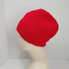 Crochet Beanie Hat Adult Red Handmade Holiday Gift Winter Fall Outdoors Casual