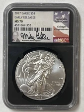 2017 1oz American Silver Eagle Coin NGC MS 70 Mike Castle Signed