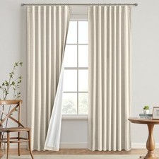 Linen Blackout Curtains 84 inch Long 2 52"W x 84"L Pack of 2 Cream Beige