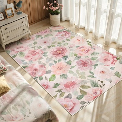 Lahome Floral Washable Rugs 3x5,Entryway Rug Soft Bedroom Rugs Ultra-Thin Hom...