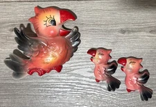 VTG Hand Painted Set Of 3 Plaster Birds Wall Hanging Decor (S1)