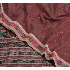 Sanskriti Vintage Saree Red Odisha Hand Woven Ikat Pure Cotton Sari 5Yd Fabric