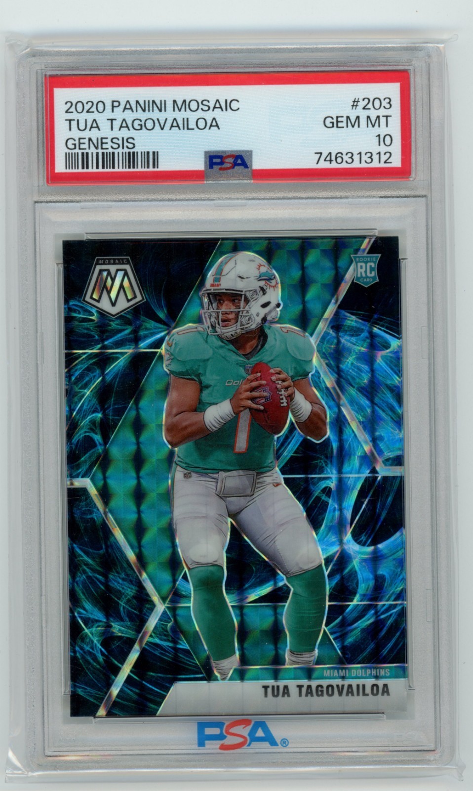 Tua Tagovailoa 2020 Panini Mosaic Rookie Genesis Prizm PSA 10 Gem Mint #203 RC