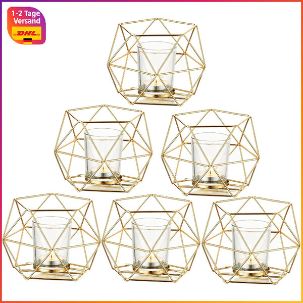 Teelichthalter Metall Gold 6Er Set Geometrisch Modern Deko FüR Tischdeko-image