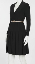 Tommy Hilfiger Women's Black Pleated Lined Belted Fit & Flare Dress Size 16