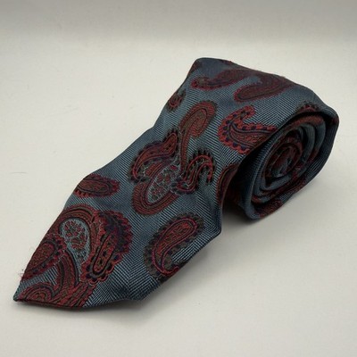 Paul Frederick Silk Neck Tie Blue and Red Paisley Made In Italy