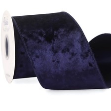 Navy Blue Velvet Wired Ribbon 4 Inch Crushed Velvet Christmas Ribbon for Gift...