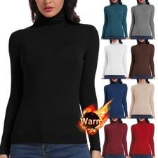 Women's Basic Turtle neck Top Soft Stretch Ribbed Knit Long Sleeve Shirts