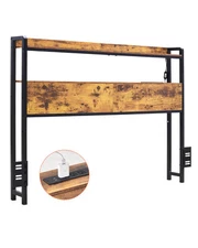 VEVOR Headboard for Full Size Bed Head Board with 2 Shelves & LED Light Brown