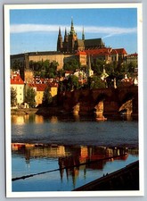 Postcard 1990s Prague Castle Charles Bridge Vltava River Czech Republic