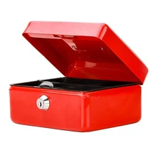 Small Cash Box with Key Lock, Portable Metal Money Box with Double Layer  2 K...