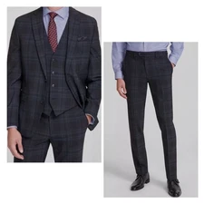 Bar lll Suit Men Slim 36R Suit Jacket 32/30 Pant  Plaid Wool Blend New 2 Piece