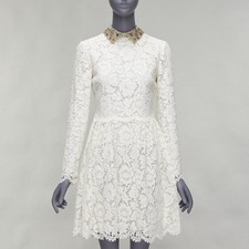 VALENTINO gold sequin embroidered collar cream lace bridal dress