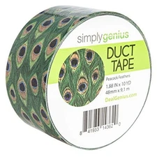 Single Roll Patterned Duct Tape, Craft Supplies For Adults, Peacock Feathers