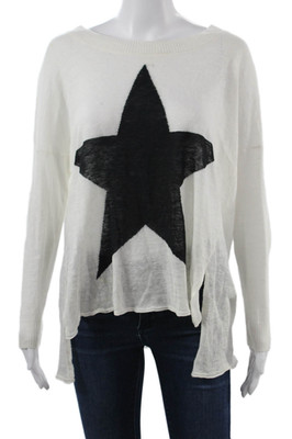 Central Park West Unisex White Star Graphic Pullover Sweater Linen Size S