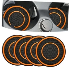 Car Cup Coaster Universal Automotive Waterproof Non-Slip 4 Pack Black & Orange