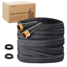 Lightweight Flat Garden Hose 50ft, 800D Woven Water Hose with 3/4” Aluminum-C...