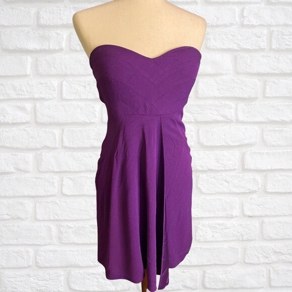 Tibi 2000s Strapless Purple Cocktail Dress with Sweetheart Neckline & Drape-image