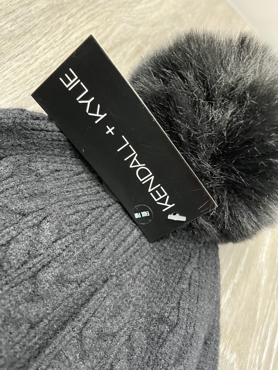 Kendall + Kylie Black Knit Soft Furry Pom Pom Beanie  display picture 1