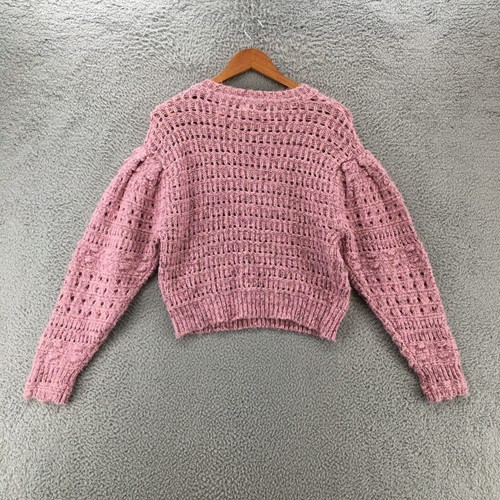 Suéter universal de hilo recortado para mujer XS rosa tejido manga larga - Imagen 9 de 13