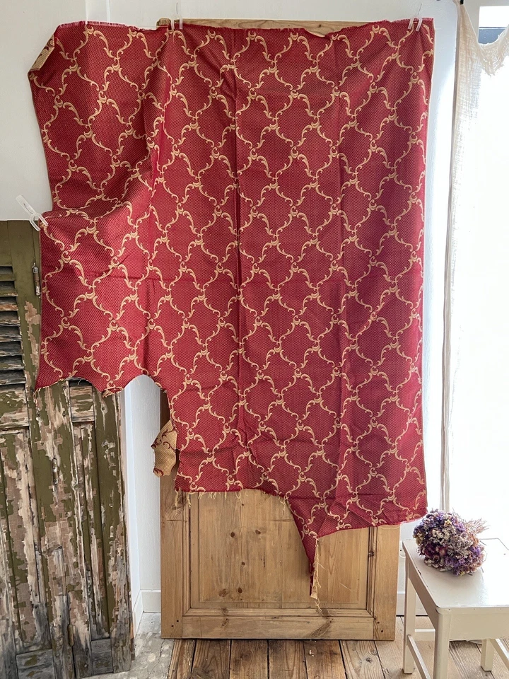 Panel de seda DAMASCA ORO ROJO DAMASCO francés vintage DECORACIÓN ARABESCA c1950 Foto 2 de 4