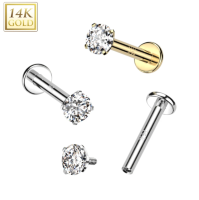 16g Push In 2mm/3mm Gold CZ Prong Type Labret, Surgical Steel Ball Piercing Tragus Cartilage Helix Lip Nose Piercings - Foto 3