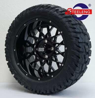 GOLF CART 14'' BLACK VENOM WHEELS/RIMS and 22'' 'GATOR' ALL TERRAIN DOT TIRES