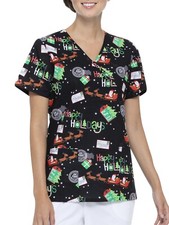 Santa  s Night Flight Christmas Scrub Top. Sz Medium. Brand New.