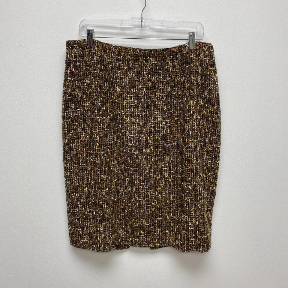 Gianni Womens Brown Combo 2Pc Set Wool Single Breasted Blazer Pencil Skirt 14 - Imagem 2 de 4