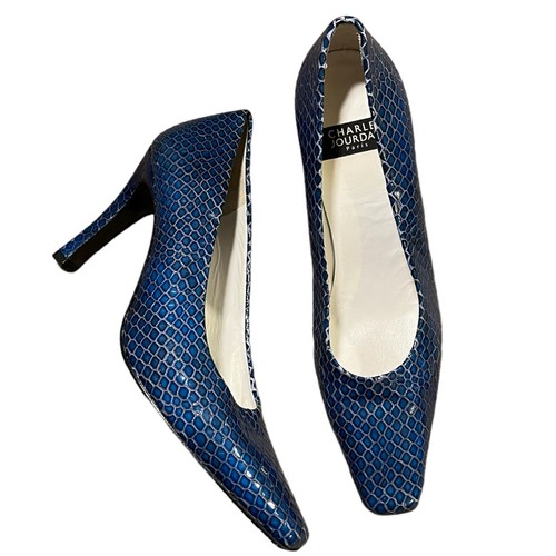 Charles Jourdan Paris Blue Faux Snakeskin Pumps Size 8.5