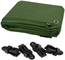 18 Sizes of Heavy Duty Green Tarpaulin Waterproof Cover Sheet + 4 Tarp Clips