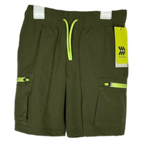 All Motion Boys Kids Shorts Moss Green XS 4/5 Quick Dry Zip Cargo Pockets NWT