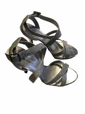 Fioni Night Womens Size 8 Silver Strappy Heels Glitter Stiletto Tiny Flaw