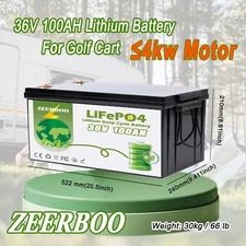 36V 100Ah LiFePO4 Lithium Battery For Golf Cart in 200A BMS, Max.Power 7.68kW