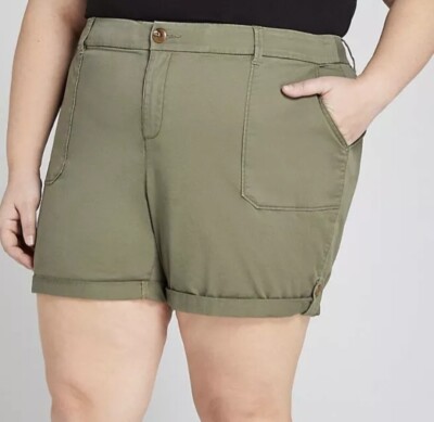 Lane Bryant Utility Girlfriend Chino Short Dreied Sage Size 20W
